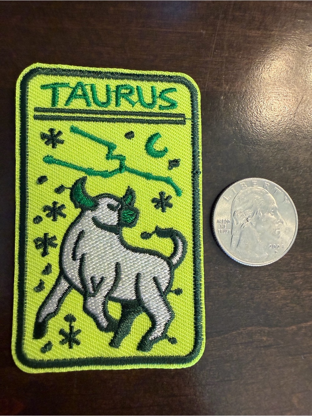 Taurus Embroidered Patch - Neon Green Zodiac